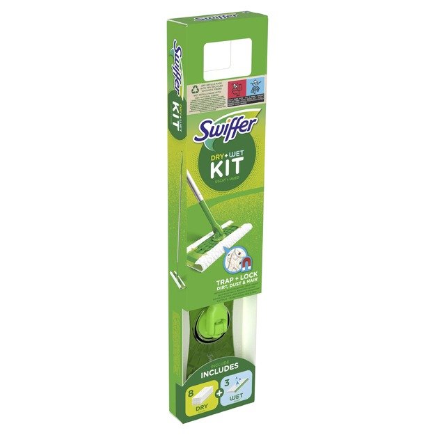 Swiffer Sweeper Starter Kit XXL: šluota,sausos serv.8vnt ir šlapios serv.3vnt 1