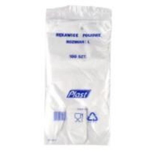 Polietileno pirštinės PLASTICPACK, HDPE, L dydis, 100 vnt. 1