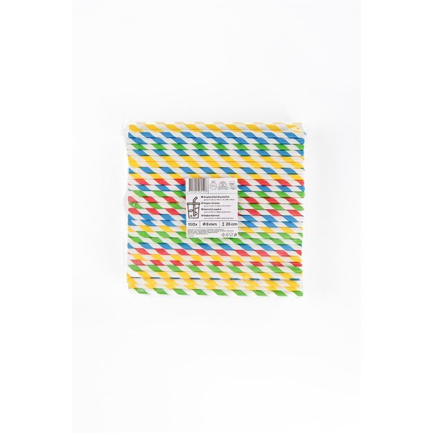 Popieriniai &scaron;iaudeliai ZigZag, spalvoti/dryžuoti, D 8 mm, L 25 cm, 150 vnt