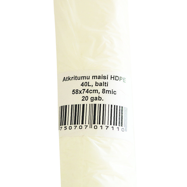 &Scaron;iuk&scaron;lių mai&scaron;ai, 40 l, 20 vnt, HDPE, 8 mic, 58x74 cm, balti 2
