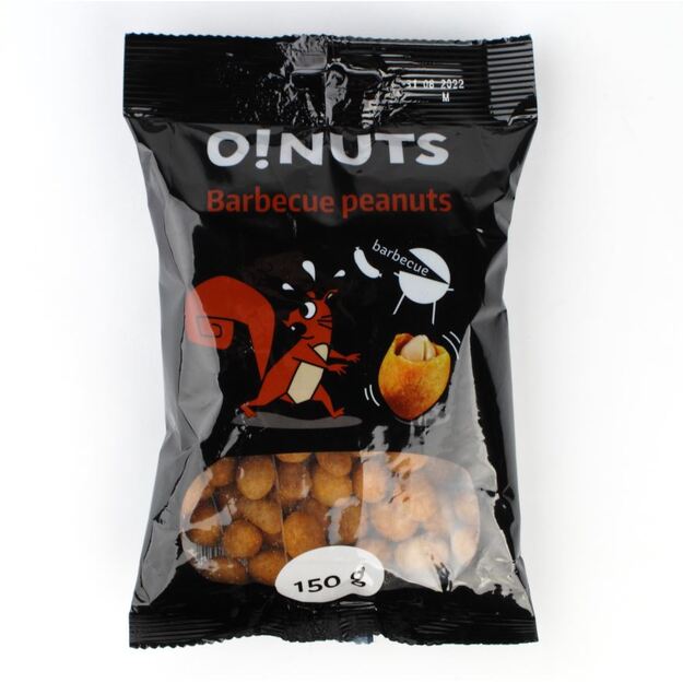 Žemės rie&scaron;utai O!NUTS, barbekiu skonio, 150 g