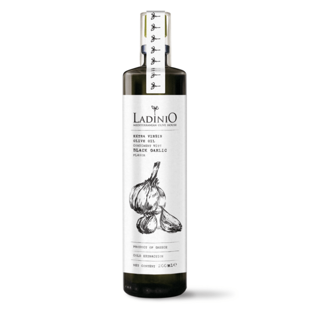 Pur&scaron;kiamas alyvuogių aliejus LADINIO Extra Virgin, su česnakais, 200 ml