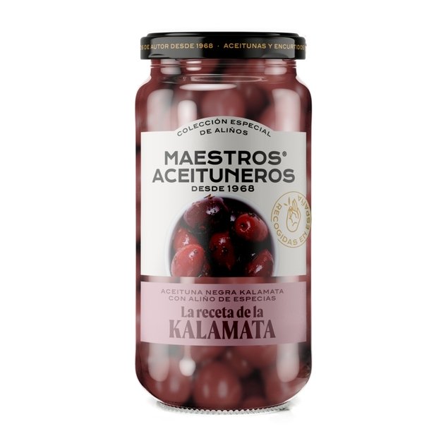 Raudonosios Kalamata alyvuogės su kauliukais, MAESTROS ACEITUNEROS, 345/190 g