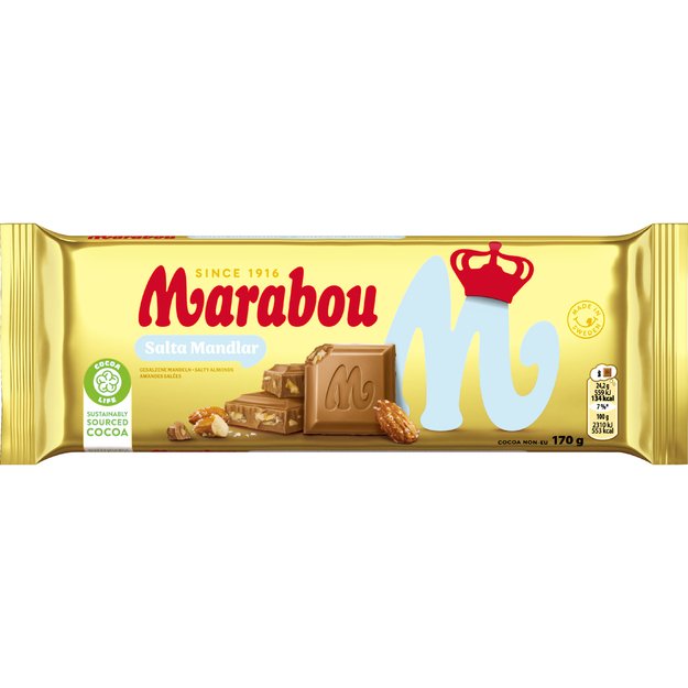 Pieninis &scaron;okoladas MARABOU, su sūriais migdolais,  170 g