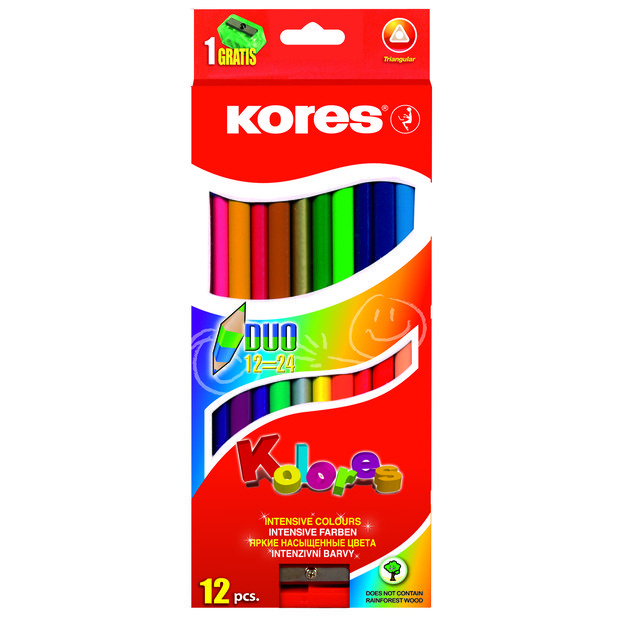 Tribriauniai dvigubi spalvoti pieštukai KORES KOLORES DUO, 12 vnt. 1