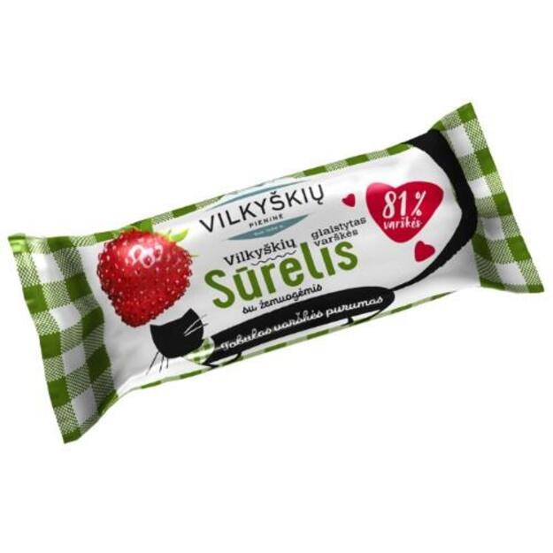 Glaistytas varškės sūrelis VILKIŠKIŲ, su žemuogėmis, 23%, 40 g