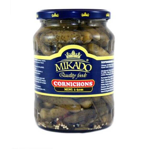 Marinuoti kornišonai MIKADO, 1-3cm, 680 g / 360g / 720 ml 1