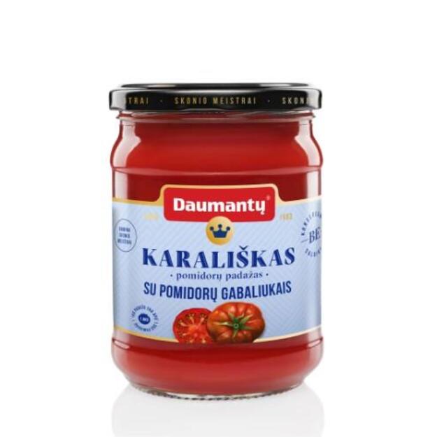 Pomidorų padažas, DAUMANTŲ KARALIŠKAS, su pomidorų gabaliukais, 26% pastos, SPG 40%, 500 g