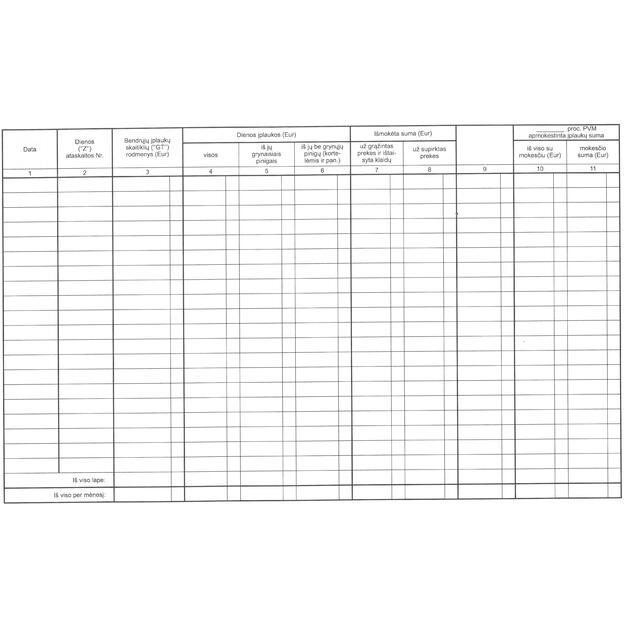 Kasos operacijų žurnalas, horizontalus, A4+, 3-jų dalių virš. 1