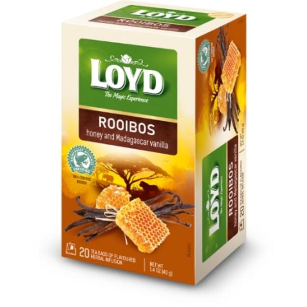 Aromatizuota raudonoji arbata LOYD, medaus ir vanilės skonio, 20 x 2g