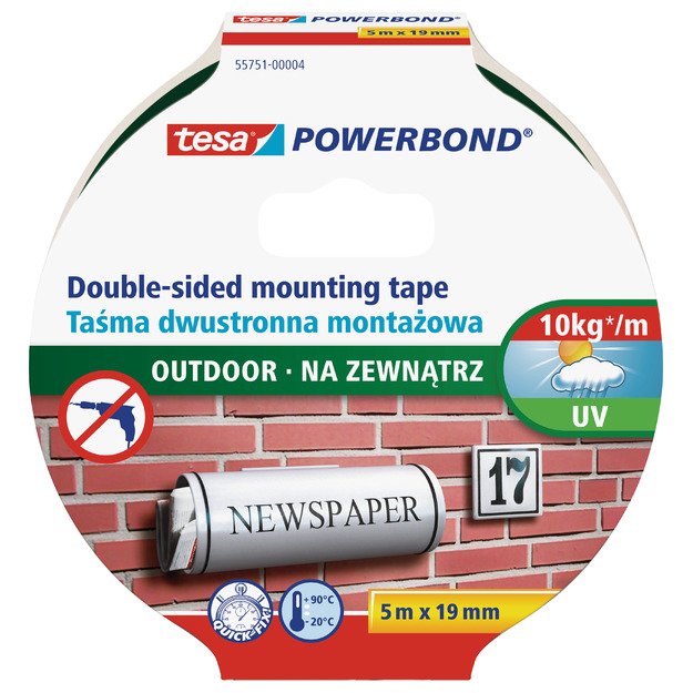 Dvipusė tvirtinimo juosta lauko darbams TESA Powerbond OUTDOOR, 19mm x 5m