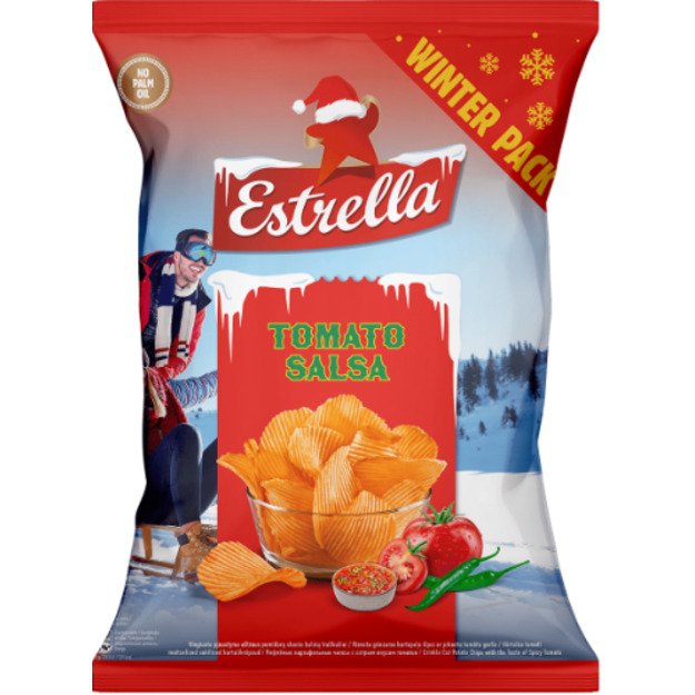 Vingiuoto pjaustymo bulvių traškučiai ESTRELLA aštraus pomidorų skonio, 180 g