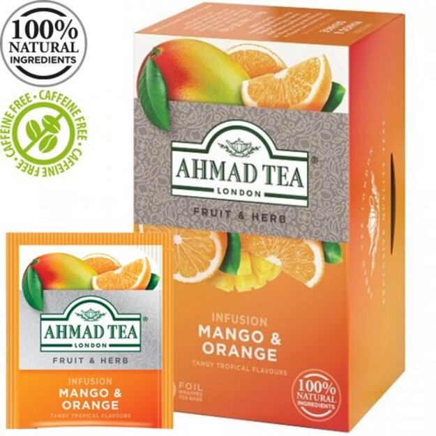 Ahmad Tea Natūrali arbata   Mango & Orange  , 20 folijos pakelių