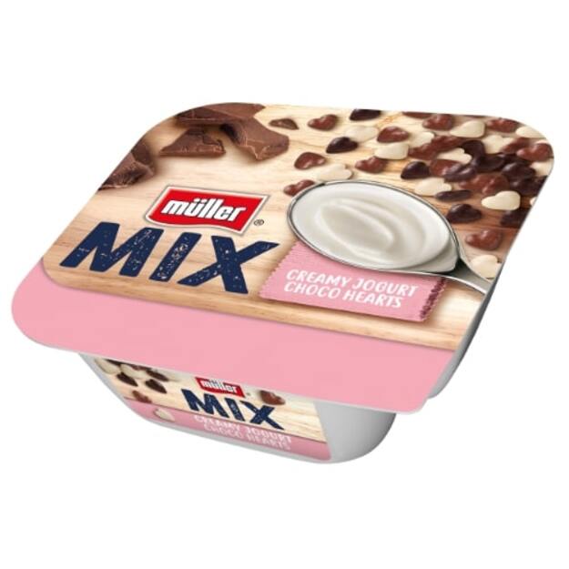 Jogurtas MÜLLER MIX su šokoladinėmis širdelėmis, 130g