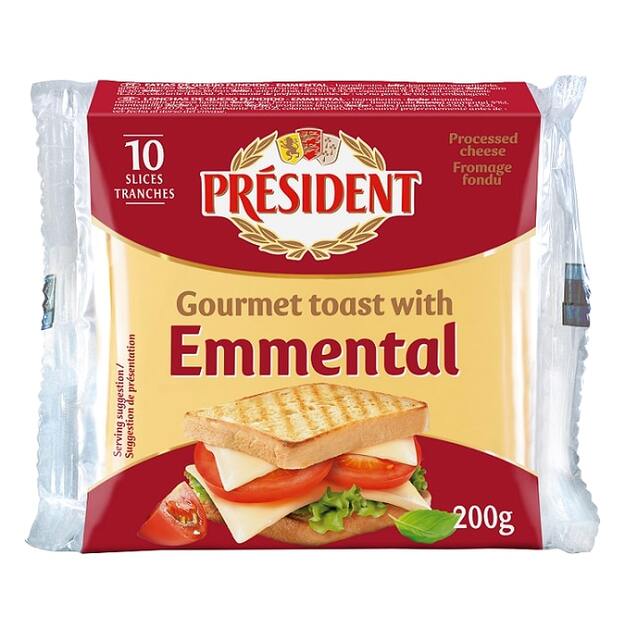 Lydytas sūris riekelėmis PRESIDENT Emmental, 18%, 200 g