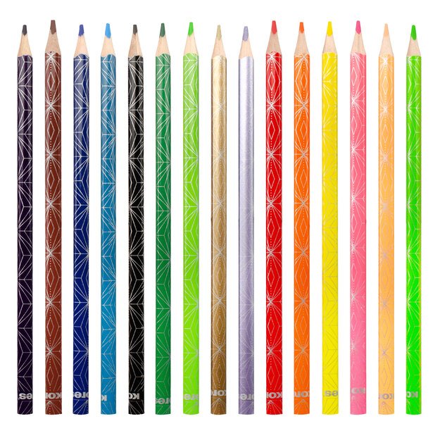 Spalvoti pie&scaron;tukai KORES KOLORES STYLE, tribriauniai, 3mm, 15 spalvų (2 metalizuotos spalvos ir 1 neoninė) 1