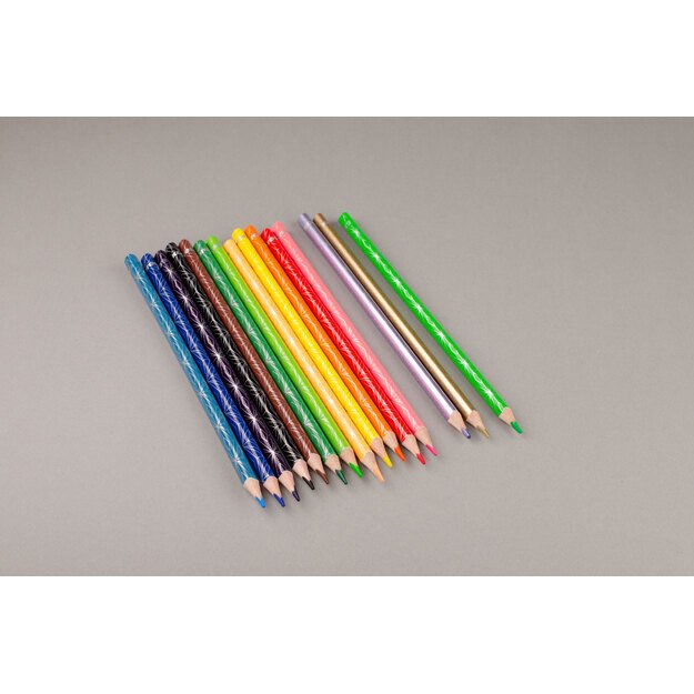 Spalvoti pie&scaron;tukai KORES KOLORES STYLE, tribriauniai, 3mm, 15 spalvų (2 metalizuotos spalvos ir 1 neoninė) 3