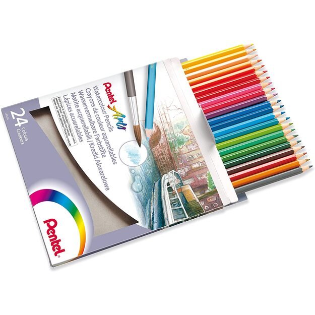 Spalvoti pie&scaron;tukai PENTEL ARTS, &scaron;e&scaron;iabriauniai, akvareliniai, 24 vnt. 4