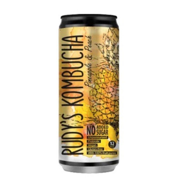 Gaivusis arbatos gėrimas RUDY S Kombucha, ananasų ir persikų skonio, 0,33 l, skardinė