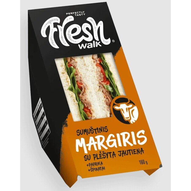 Trikampis sumuštinis MARGIRIS su plėšyta jautiena, paprika ir špinatais, 160g