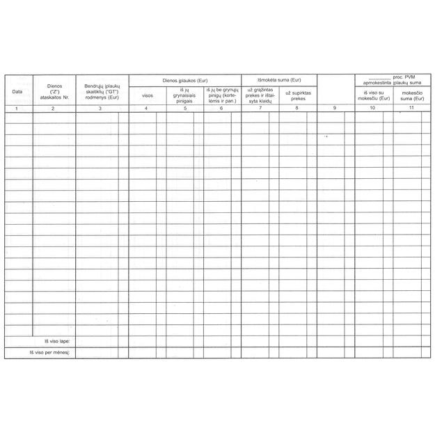 Kasos operacijų žurnalas, horizontalus, A4 2