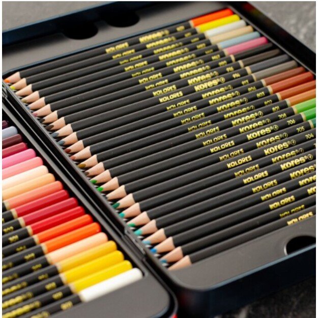 Spalvotų pieštukų rinkinys KORES KOLORES, metalinėje dežutėje, 50 vnt. 2