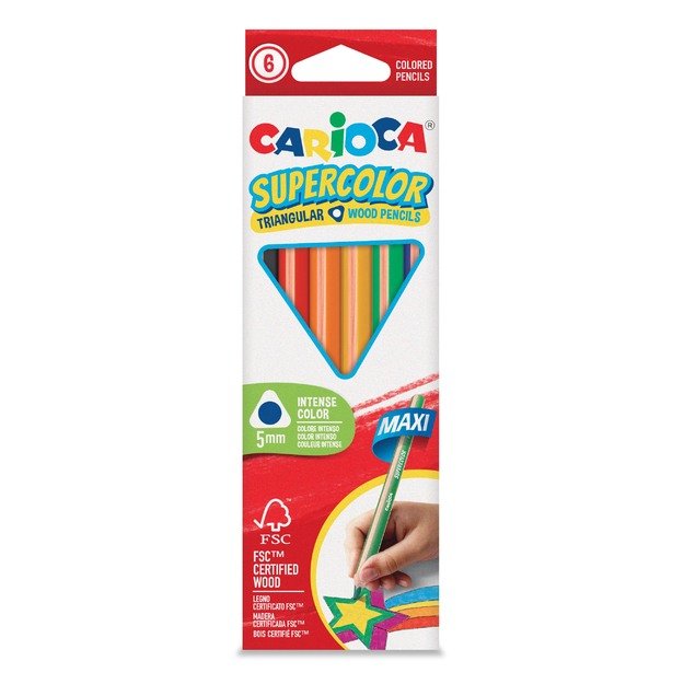 Tribriauniai spalvoti pieštukai CARIOCA SUPERCOLOR MAXI, 6 vnt.