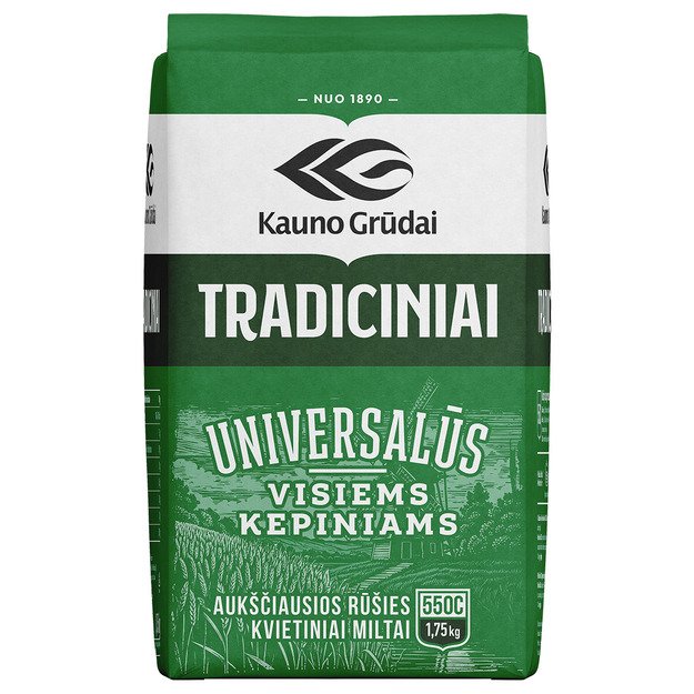 Tradiciniai kvietiniai miltai, KAUNO GRŪDAI  550C, 1,75 kg