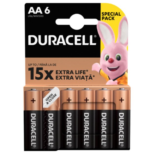Baterijos DURACELL AA, LR6, 6vnt