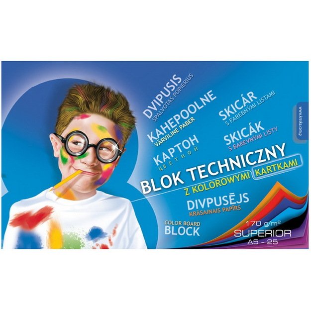 Spalvotas popierius SUPERIOR KRESKA, A5, dvipusis, 170 g/m2, 25 spalvos