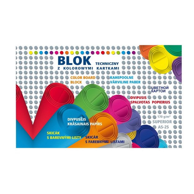 Spalvotas popierius SUPERIOR KRESKA, A5, dvipusis, 170 g/m2, 25 spalvos 1