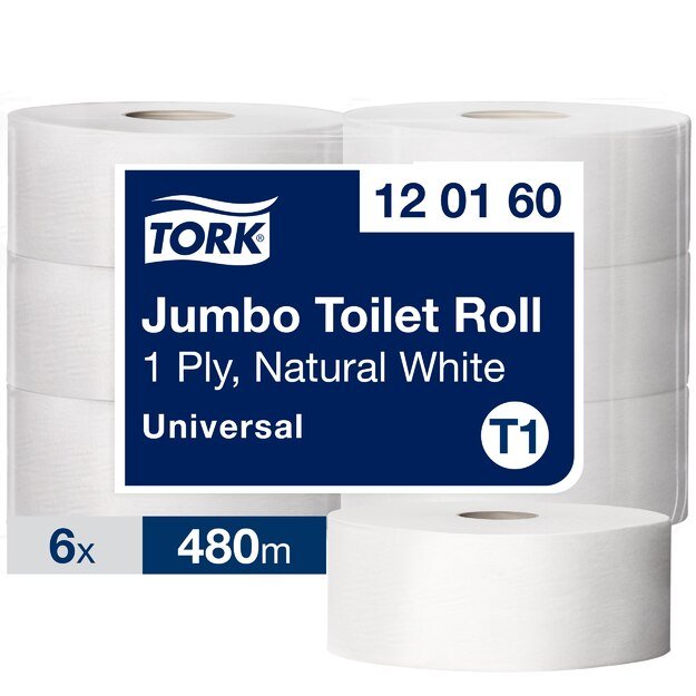 Tualetinis popierius TORK UNIVERSAL JUMBO T1,120160, 1 sl., 9.7 cm x 480 m, nebalintas 1