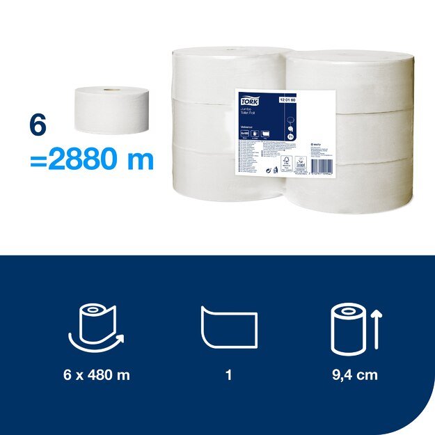 Tualetinis popierius TORK UNIVERSAL JUMBO T1,120160, 1 sl., 9.7 cm x 480 m, nebalintas 3