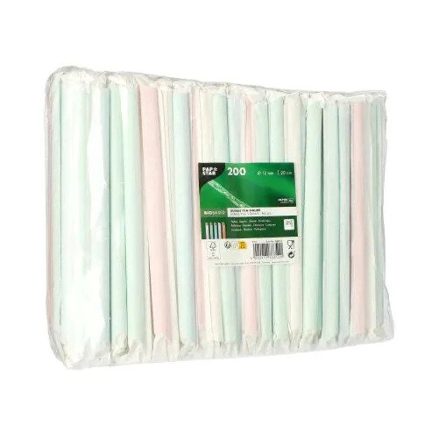 Popieriniai &scaron;iaudeliai Bubble, pasteliniai, individualiai supakuoti, D 12 mm, L 20 cm, 200 vnt