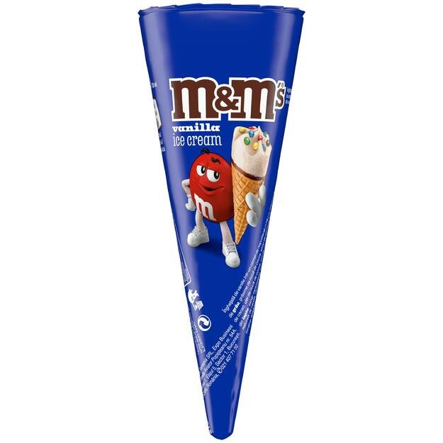 Valgomieji vaniliniai ledai vafliniame kūgelyje M&M s,su pieninio &scaron;okolado dražė, 110 g