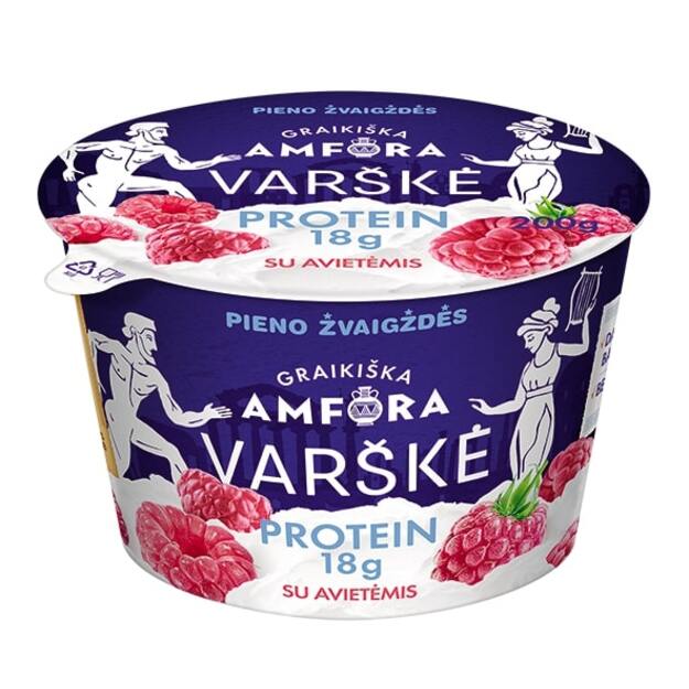 Var&scaron;kė GRAIKI&Scaron;KA AMFORA PROTEIN su avietėmis, 0,8% rieb. 200g