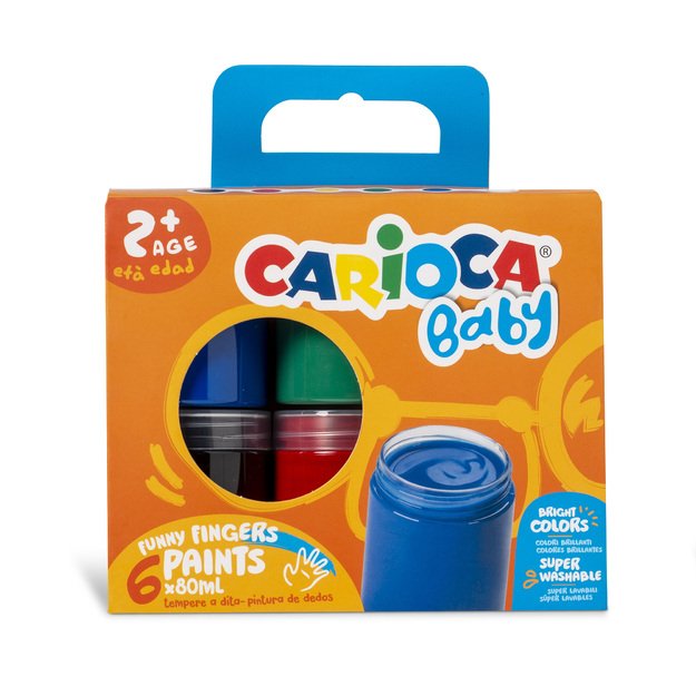Dažai pie&scaron;ti pir&scaron;tais mažyliams CARIOCA BABY 2+, 6 x 80 ml