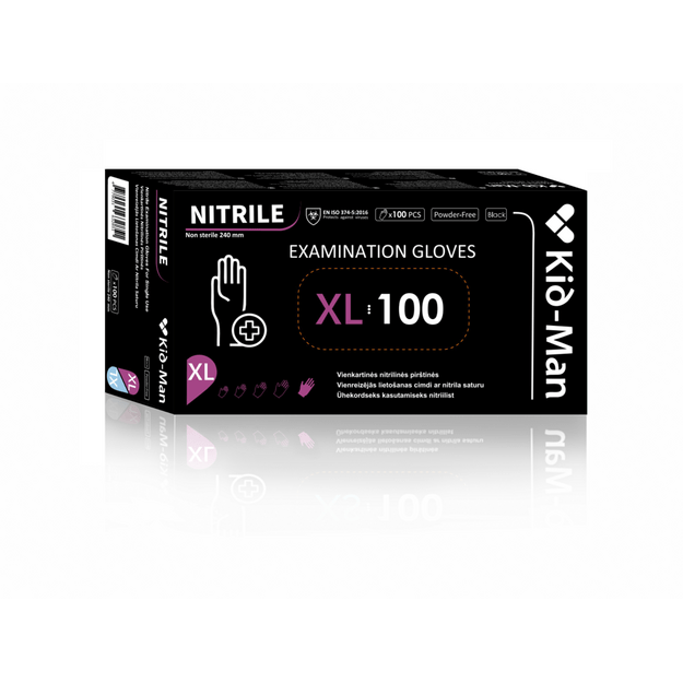 Vienkartinės pir&scaron;tinės juodos, nitrilinės, dydis XL, nepudruotos, 100 vnt