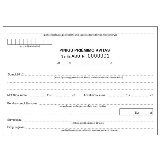 Pinigų priėmimo kvitai, A5 formato, 50 komplektų, su numeracija, 2 sluoksnių