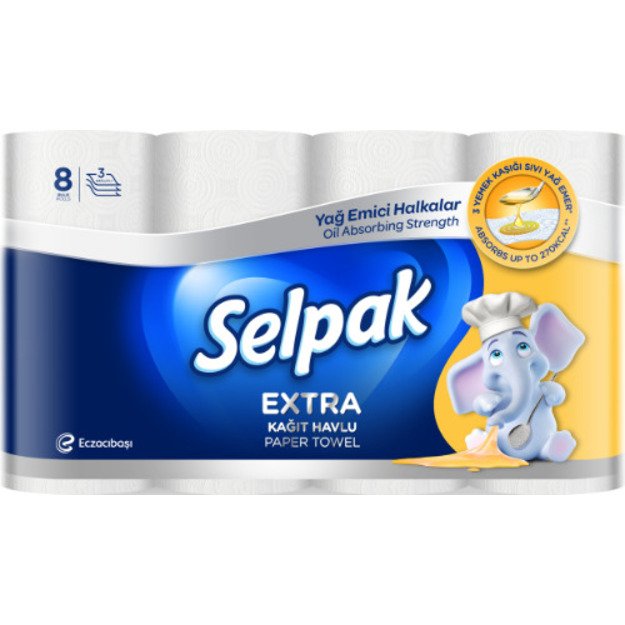 Popieriniai rankšluosčiai SELPAK Extra Calorie ABS, 75 lakštai, 3 sluoksniai, 8 vnt.