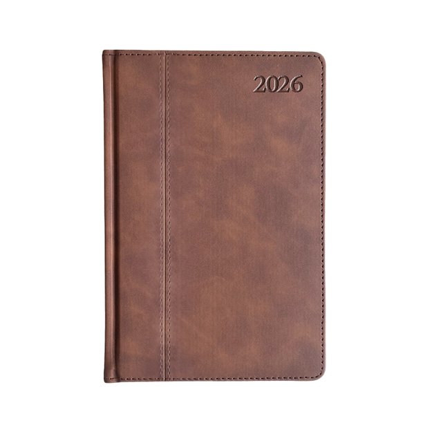 Kalendorius PREMIER PLUS  2026, PU, A5, tamsiai ruda