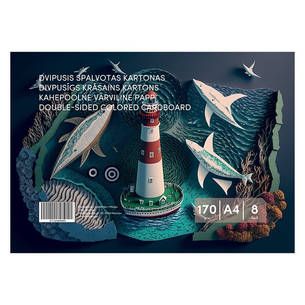 Dvipusis spalvotas kartonas , A4, 8 lapai, 170 g/m² 1