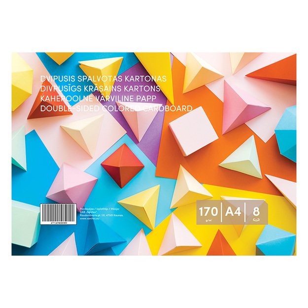 Dvipusis spalvotas kartonas , A4, 8 lapai, 170 g/m² 2