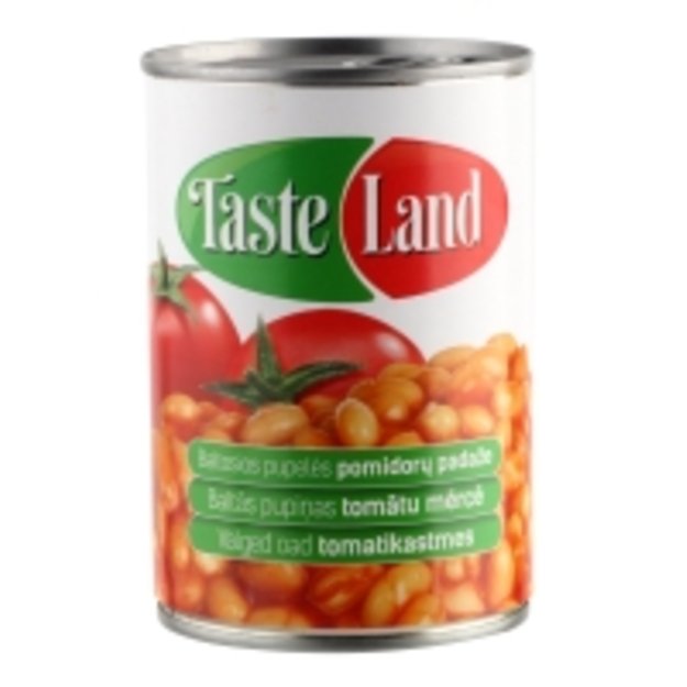 Konservuotos pupelės TASTE LAND, baltosios, pomidorų padaže, 400 g/255 g