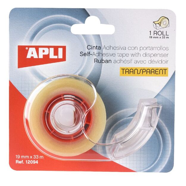 Lipni juostelė su laikikliu APLI, 19 mm x 33 m, skaidri