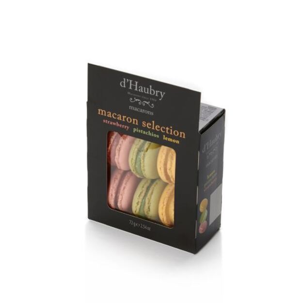 Sausainiai D HAUBRY Macaroons, pistacijų, citrinų ir braškių skonio, 6vnt., 72 g