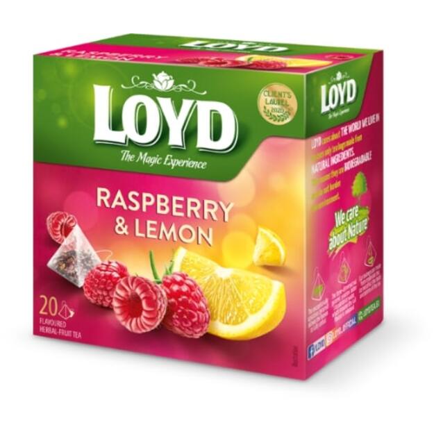 Žolelių ir vaisių arbata LOYD, aviečių ir citrinų skonio, 20 x 2g
