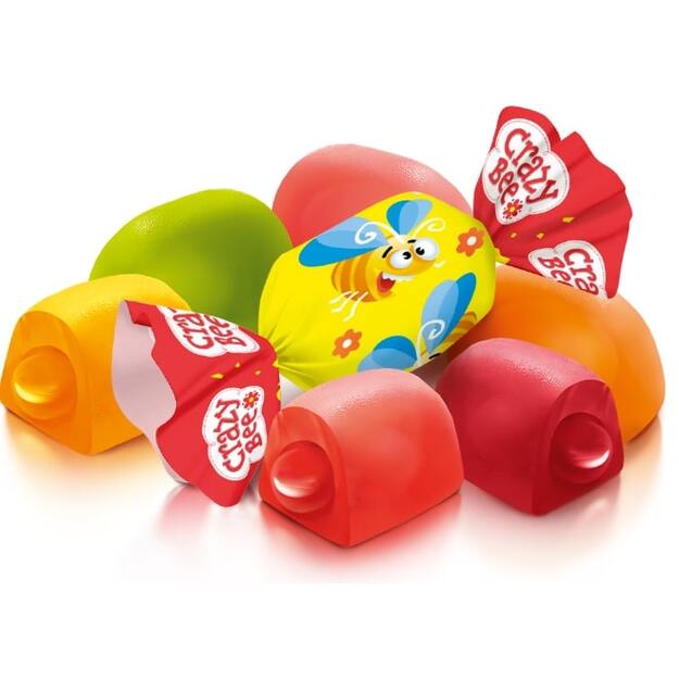 Kramtomieji saldainiai CRAZY BEE FRUTTY, su įvairių skonių įdaru, 1kg