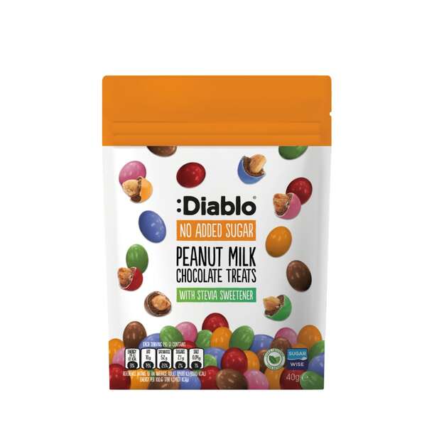 Žemės rie&scaron;utų skanėstai, padengti pieniniu &scaron;okoladu, DIABLO, be pridėtinio cukraus, 40g
