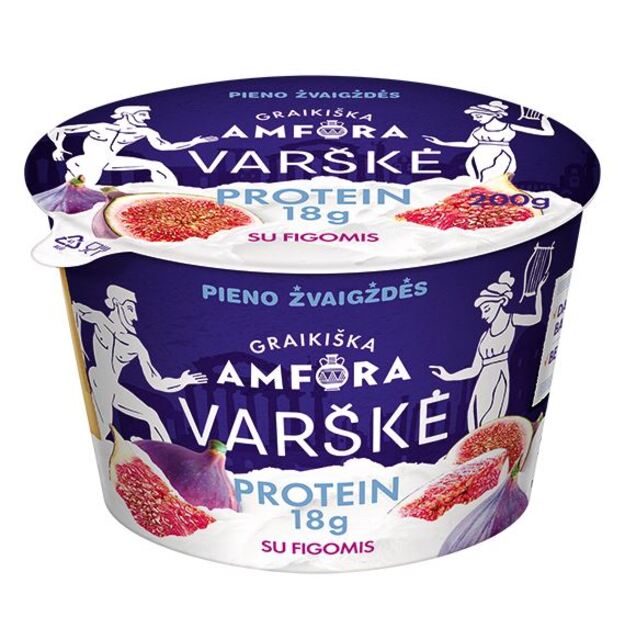 Varškė GRAIKIŠKA AMFORA Protein, 0,8%,  su figomis, be laktozės, 200 g
